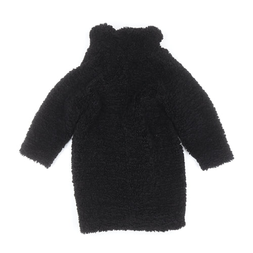 Next Girls Black Faux Fur Fleece Coat Size 3 Years Button Up Winter Jacket