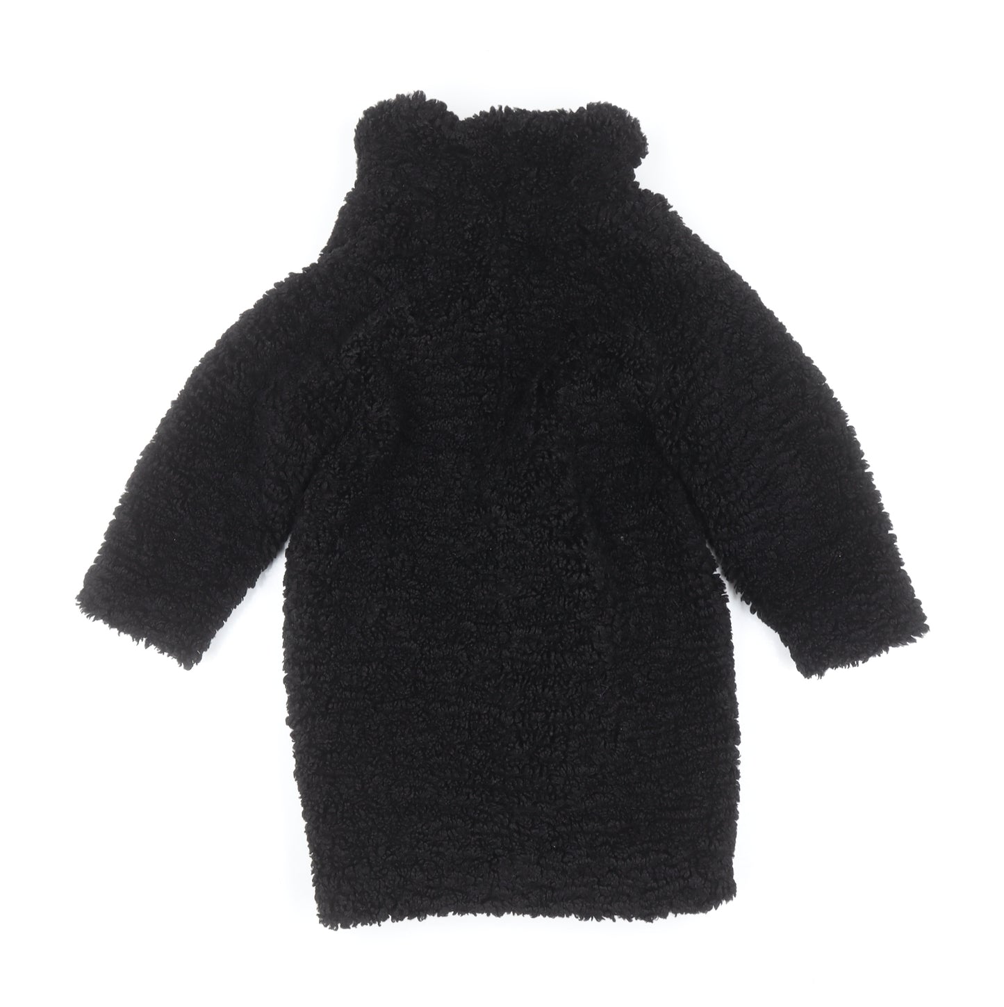 Next Girls Black Faux Fur Fleece Coat Size 3 Years Button Up Winter Jacket