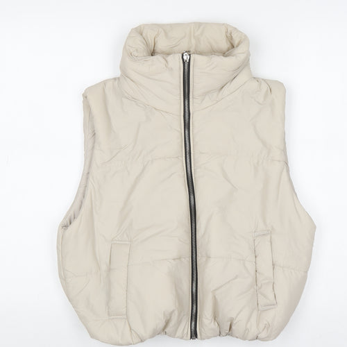 Glocal Women's Beige Puffer Waistcoat M Nylon Lined Zip Casual