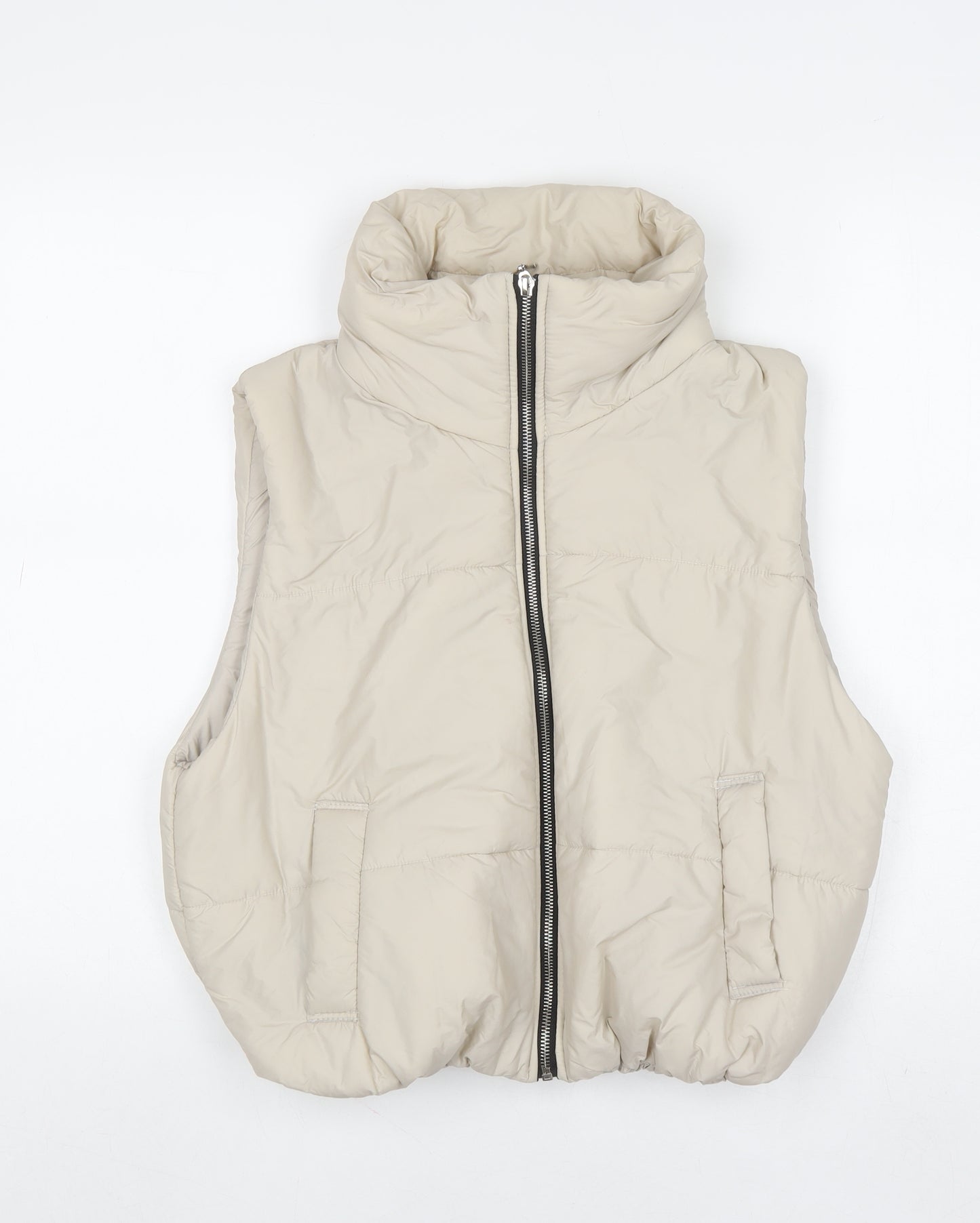 Glocal Women's Beige Puffer Waistcoat M Nylon Lined Zip Casual