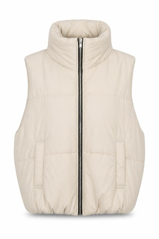 Front view of Glocal Women's Beige Puffer Waistcoat M Nylon Lined Zip Casual