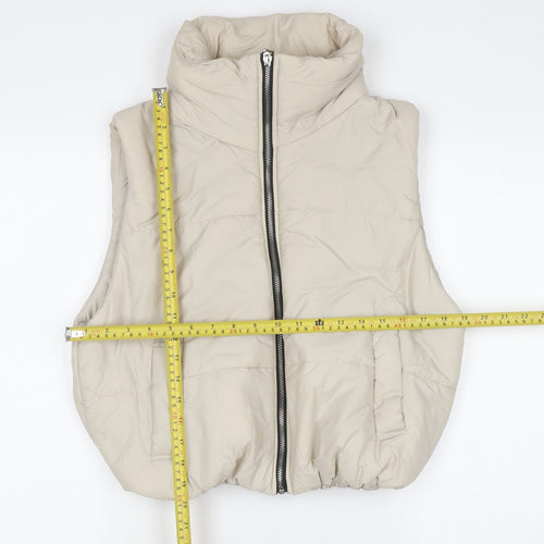 Glocal Women's Beige Puffer Waistcoat M Nylon Lined Zip Casual