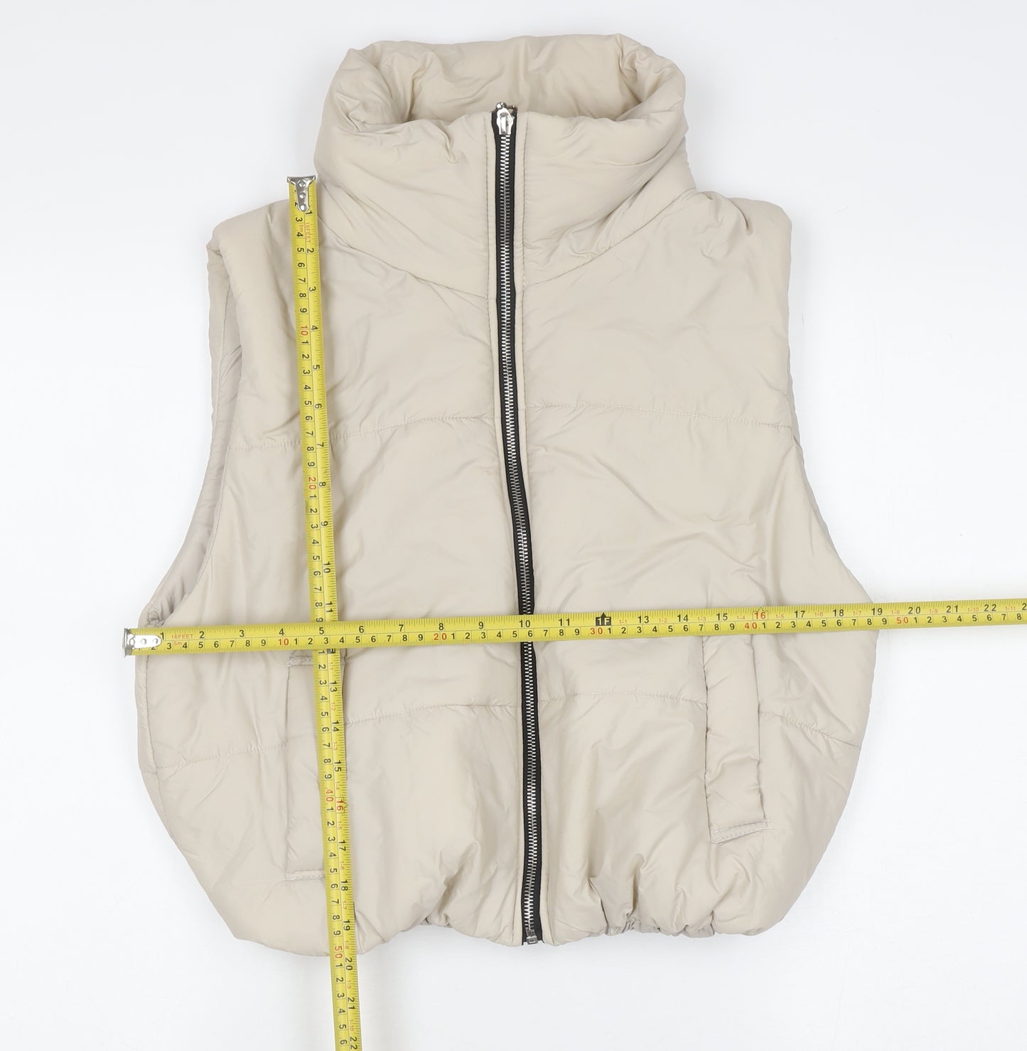 Glocal Women's Beige Puffer Waistcoat M Nylon Lined Zip Casual