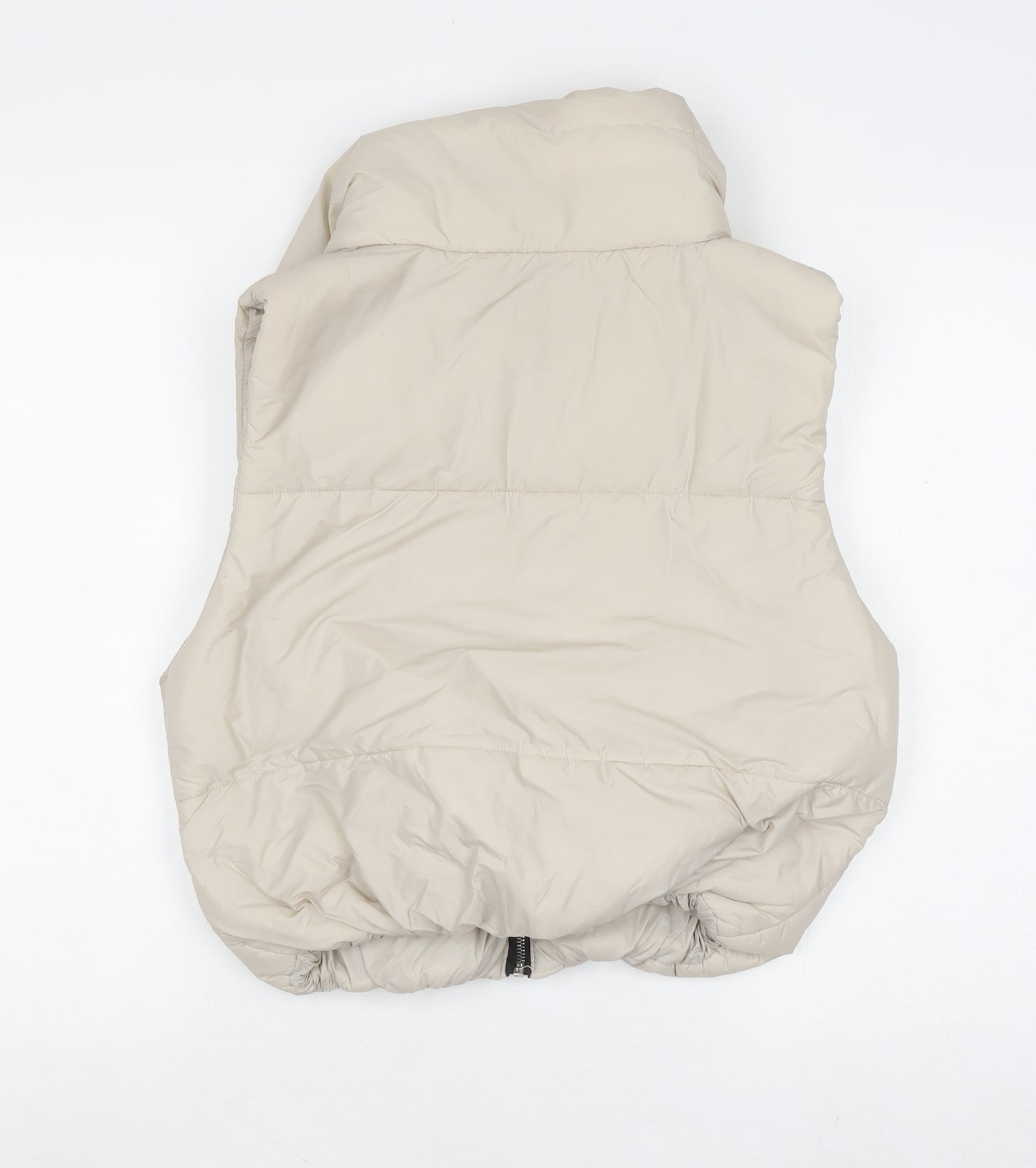 Glocal Women's Beige Puffer Waistcoat M Nylon Lined Zip Casual