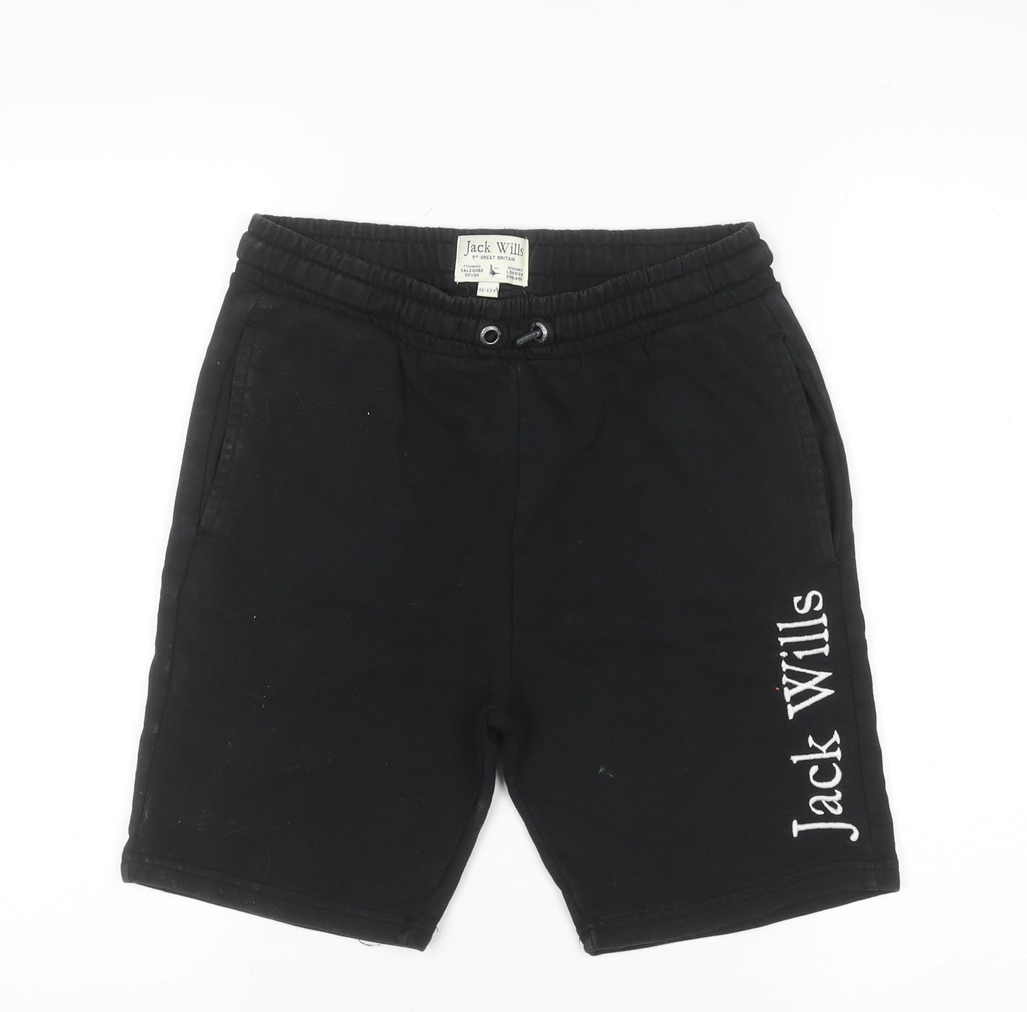 Jack Wills Boys Black Sweat Shorts 12-13 Years Elastic Waist Casual