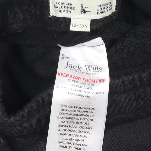Jack Wills Boys Black Sweat Shorts 12-13 Years Elastic Waist Casual