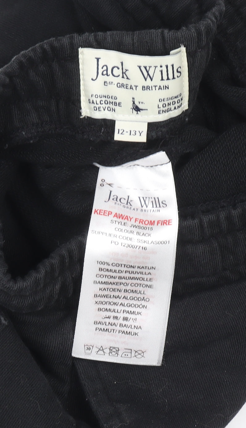 Jack Wills Boys Black Sweat Shorts 12-13 Years Elastic Waist Casual