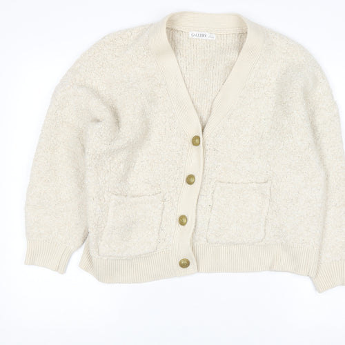 Gallery Women’s Ivory Chunky-Knit Wool Blend Cardigan L