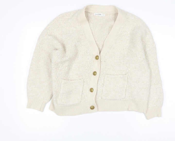 Gallery Women’s Ivory Chunky-Knit Wool Blend Cardigan L