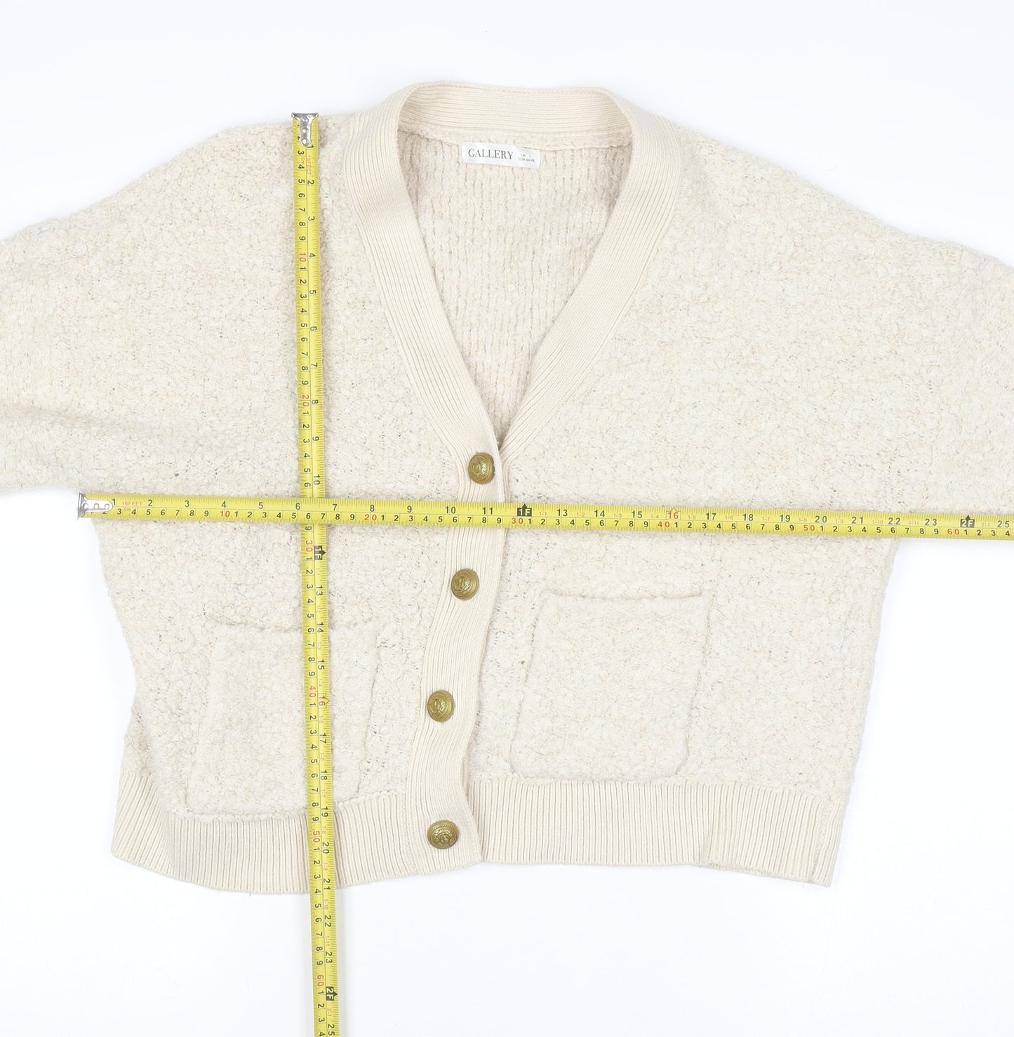 Gallery Women’s Ivory Chunky-Knit Wool Blend Cardigan L