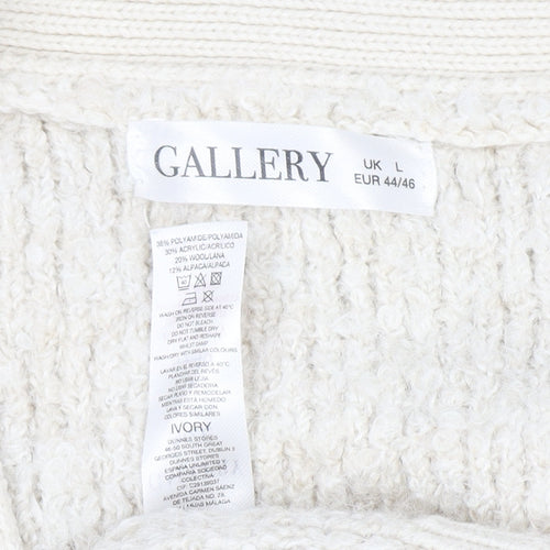 Gallery Women’s Ivory Chunky-Knit Wool Blend Cardigan L