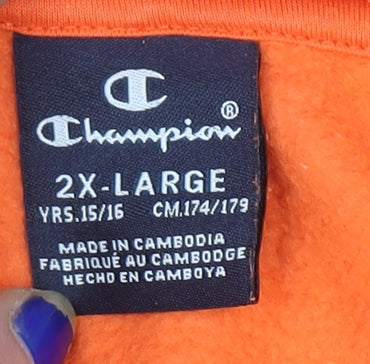 Champion Boys Orange Pullover Hoodie 15-16 Years 2XL Cotton Blend Casual