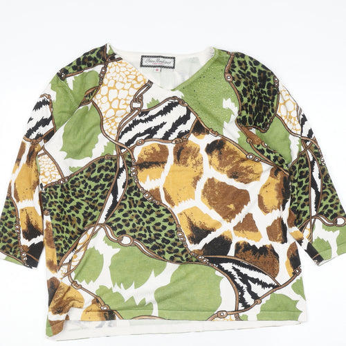 Paco Boutique Women’s Multicoloured Animal Print V-Neck 3/4 Sleeve Jumper Size 16