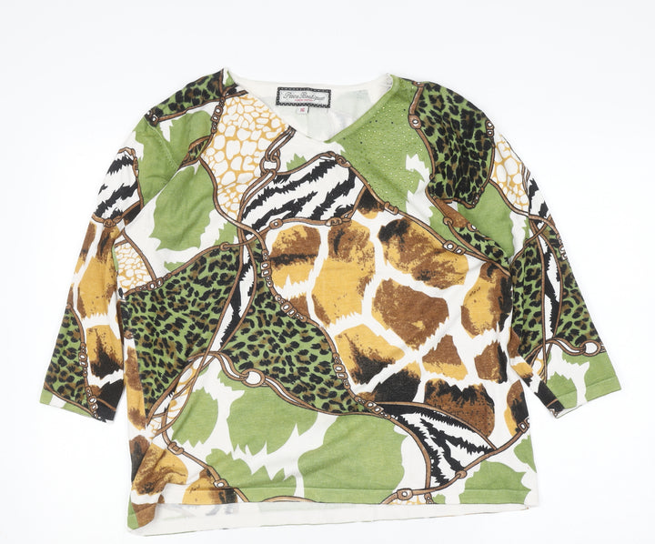 Paco Boutique Women’s Multicoloured Animal Print V-Neck 3/4 Sleeve Jumper Size 16