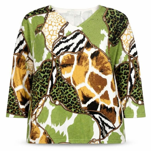 Paco Boutique Women’s Multicoloured Animal Print V-Neck 3/4 Sleeve Jumper Size 16