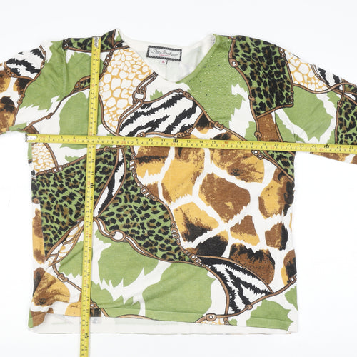 Paco Boutique Women’s Multicoloured Animal Print V-Neck 3/4 Sleeve Jumper Size 16