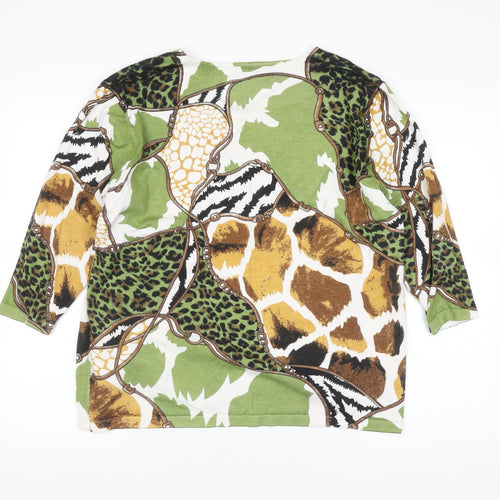 Paco Boutique Women’s Multicoloured Animal Print V-Neck 3/4 Sleeve Jumper Size 16