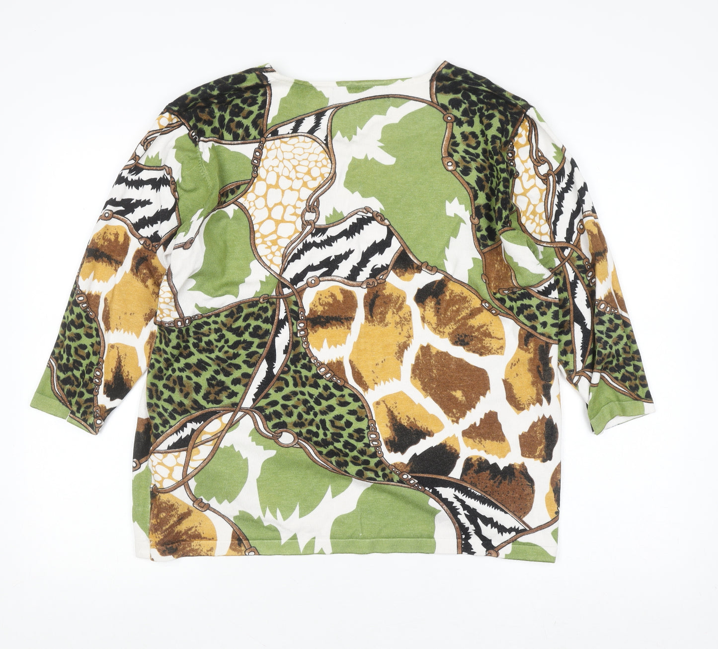 Paco Boutique Women’s Multicoloured Animal Print V-Neck 3/4 Sleeve Jumper Size 16