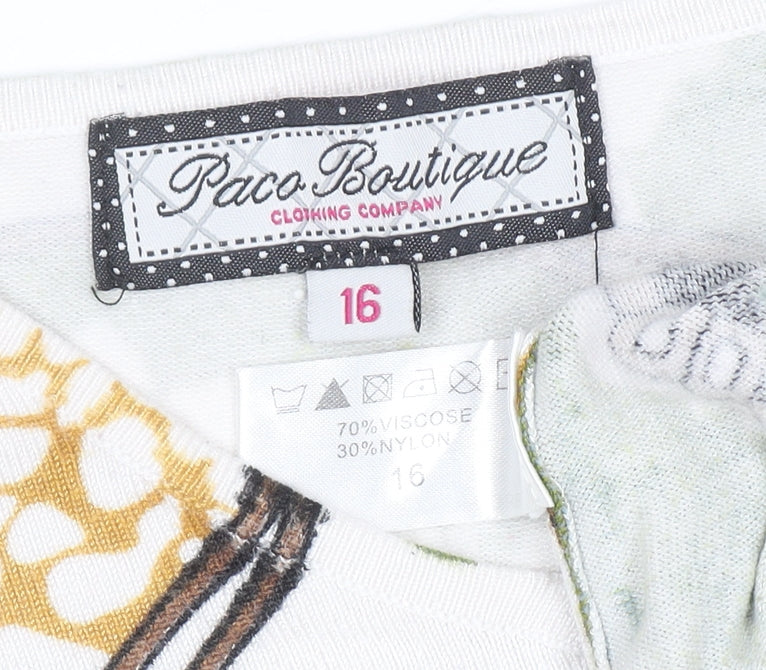 Paco Boutique Women’s Multicoloured Animal Print V-Neck 3/4 Sleeve Jumper Size 16