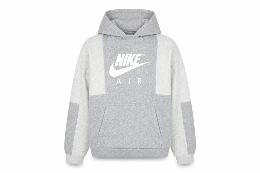 Front view of Nike boys’ grey air pullover hoodie, size L, 147-158cm cotton blend