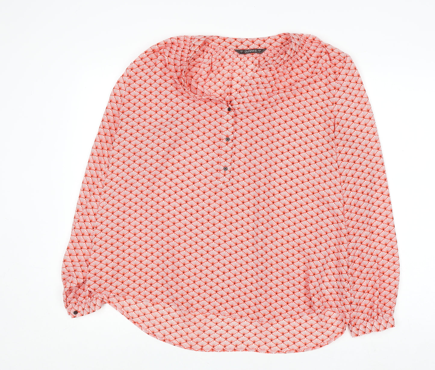 Dunnes Women Red Geometric Long Sleeve Blouse Size L Polyester