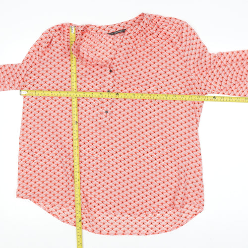 Dunnes Women Red Geometric Long Sleeve Blouse Size L Polyester