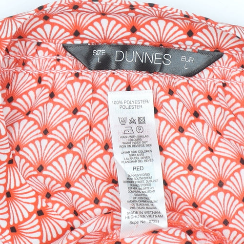 Dunnes Women Red Geometric Long Sleeve Blouse Size L Polyester