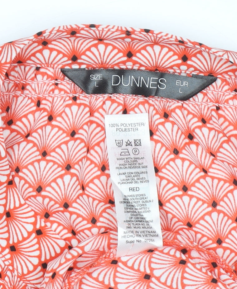 Dunnes Women Red Geometric Long Sleeve Blouse Size L Polyester