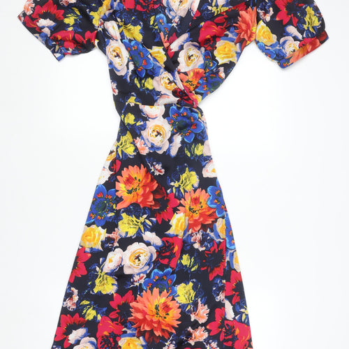 Vero Moda Women's Multicoloured Floral Wrap Midi Dress Size L