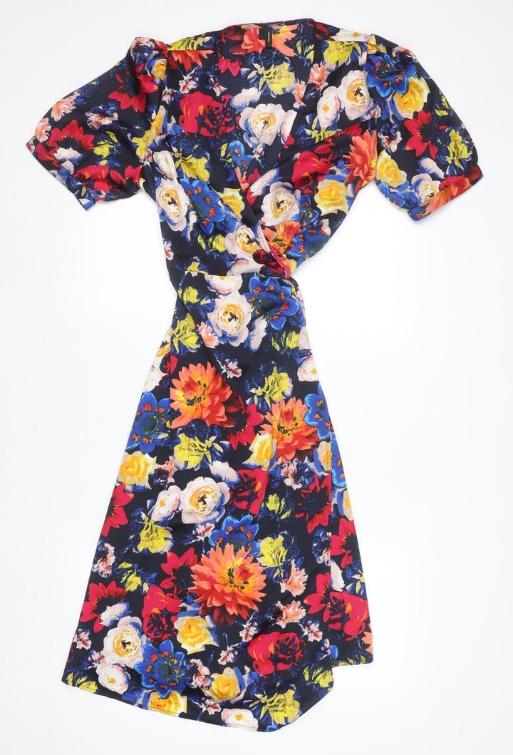 Vero Moda Women's Multicoloured Floral Wrap Midi Dress Size L