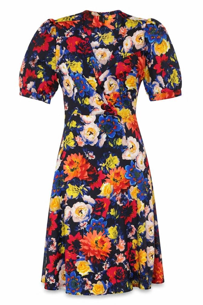 Front view of Vero Moda Women's Multicoloured Floral Wrap Midi Dress, size L