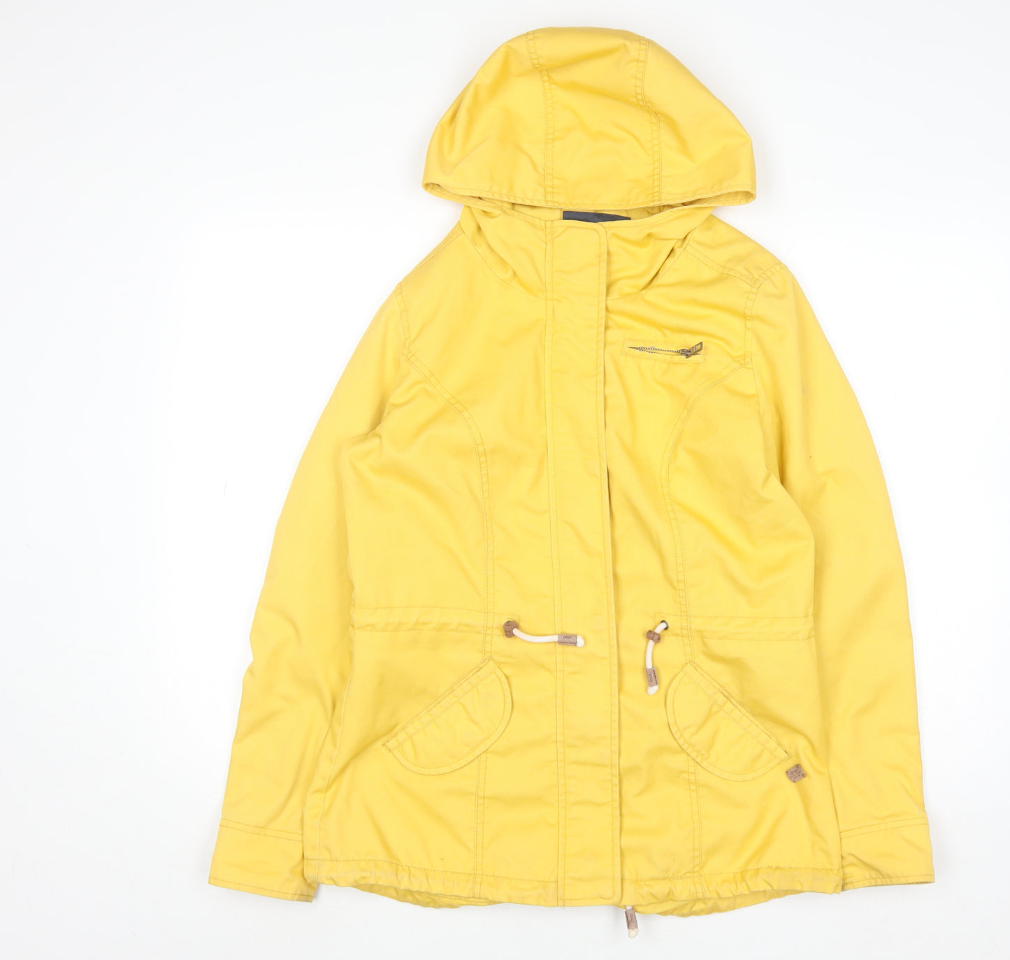 ONLY Women's Yellow Hooded Parka Jacket Size M Cotton Blend Casual
