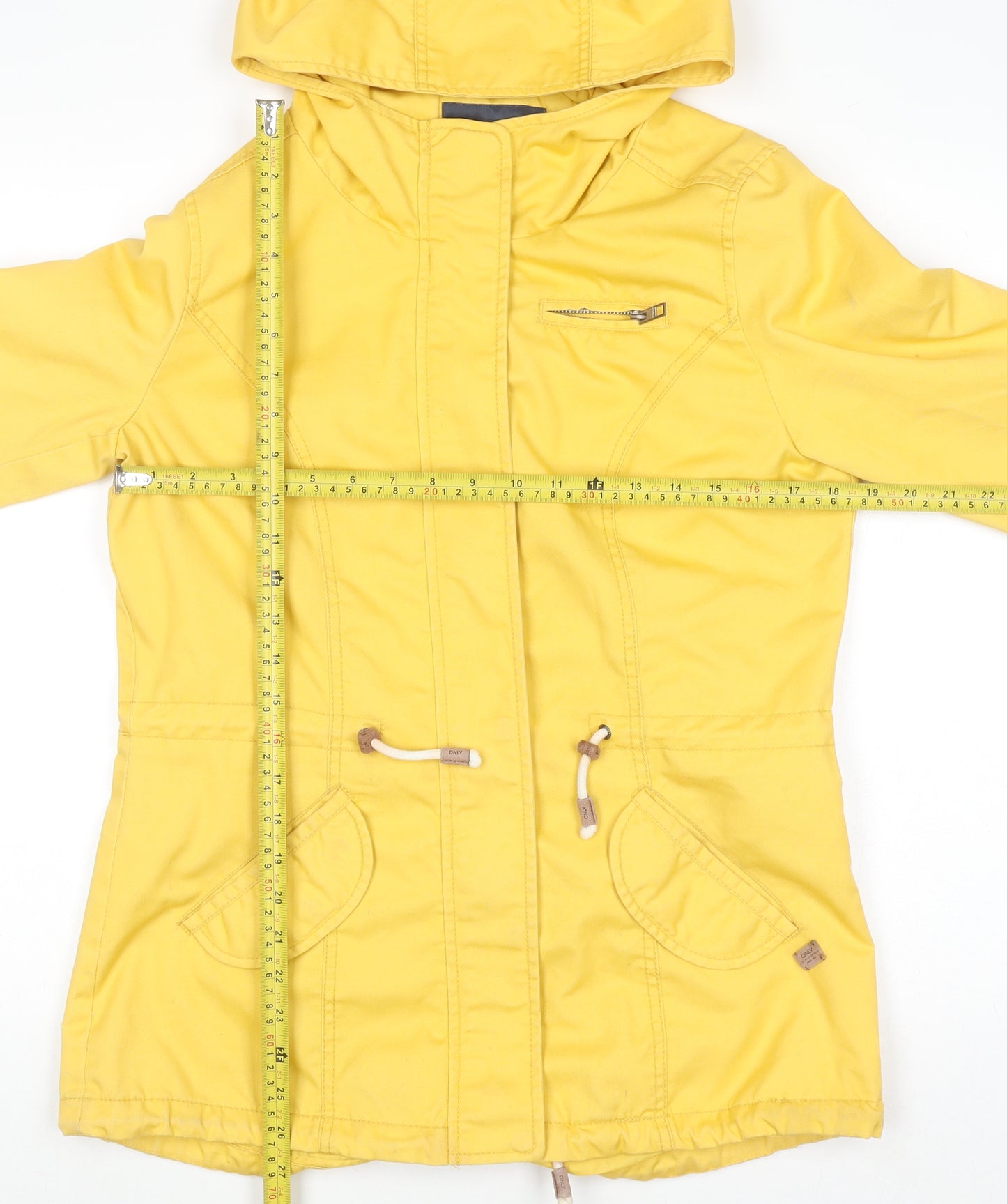 ONLY Women's Yellow Hooded Parka Jacket Size M Cotton Blend Casual