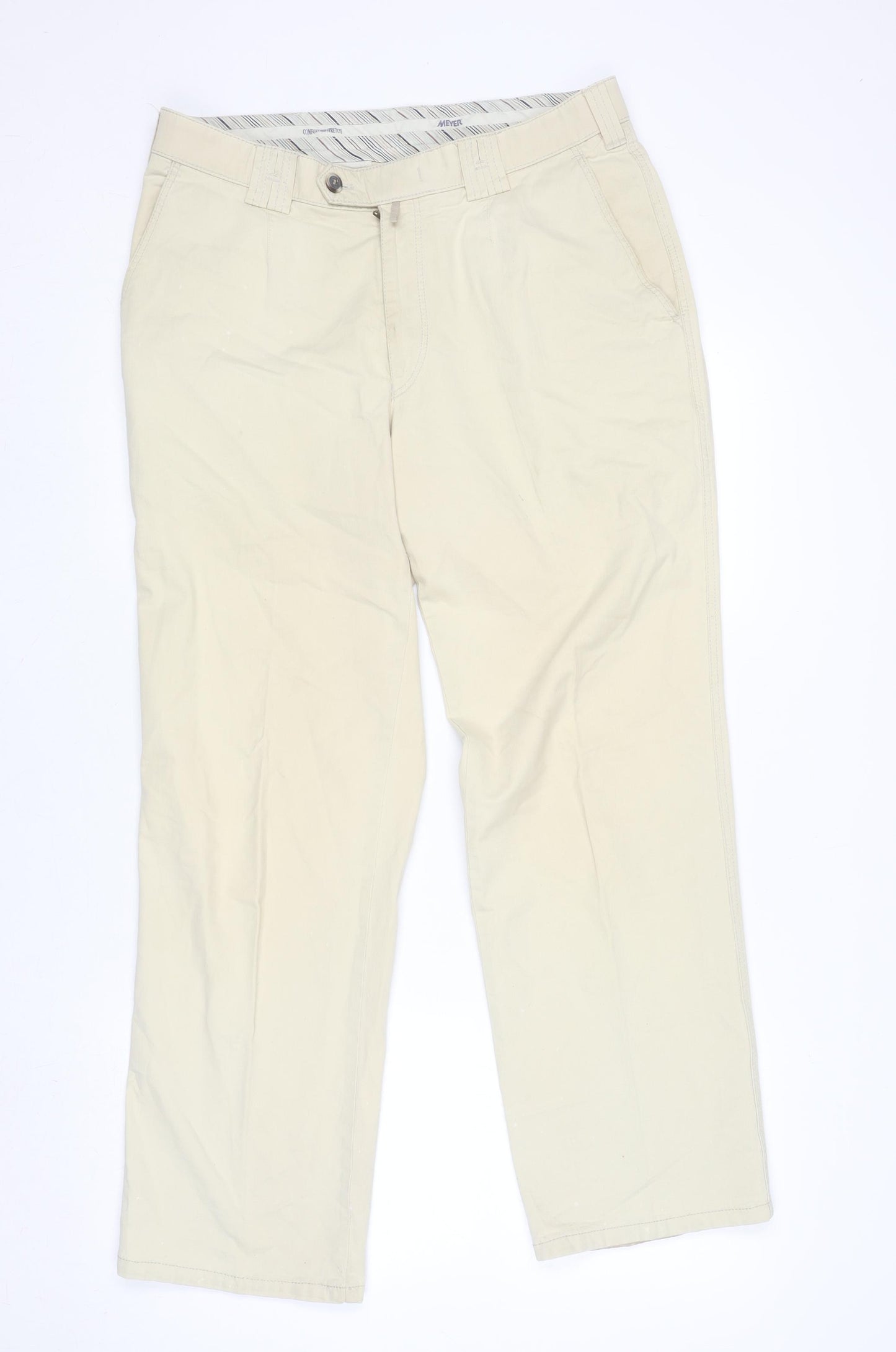 Meyer Men Beige Chino Trousers 34/30 Regular Cotton Blend