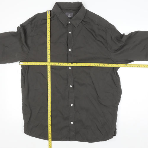 H&M Men's Regular Fit Black Lyocell Long Sleeve Button-Up Shirt L