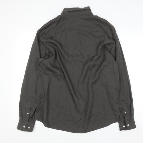 H&M Men's Regular Fit Black Lyocell Long Sleeve Button-Up Shirt L