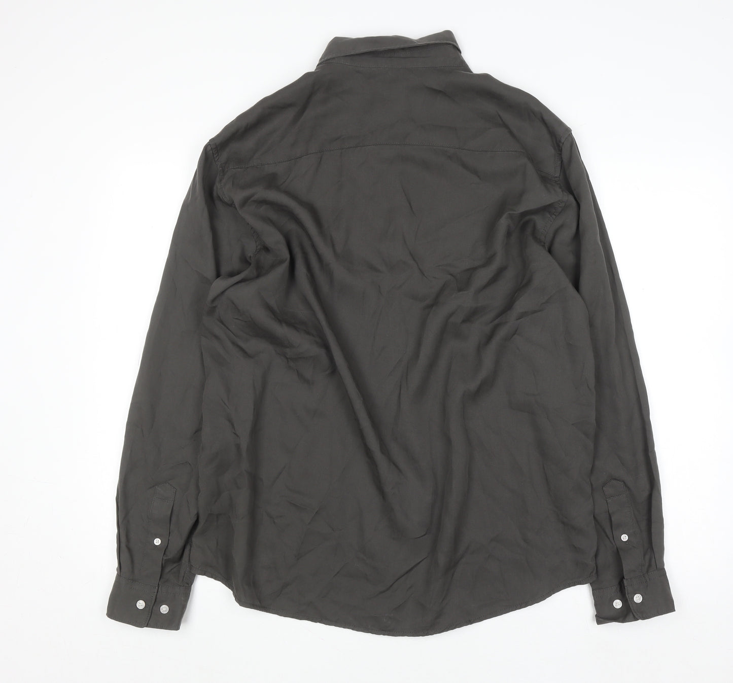 H&M Men's Regular Fit Black Lyocell Long Sleeve Button-Up Shirt L