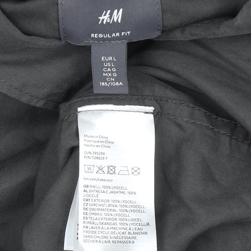 H&M Men's Regular Fit Black Lyocell Long Sleeve Button-Up Shirt L