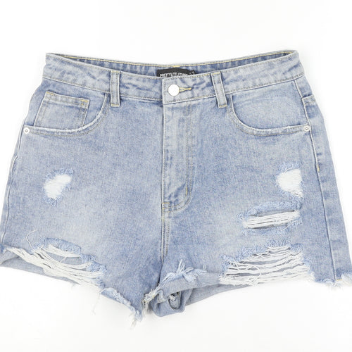 PrettyLittleThing Women Blue Distressed Denim Cut-Off Shorts Size 10