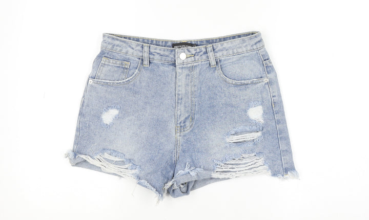 PrettyLittleThing Women Blue Distressed Denim Cut-Off Shorts Size 10