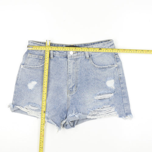 PrettyLittleThing Women Blue Distressed Denim Cut-Off Shorts Size 10