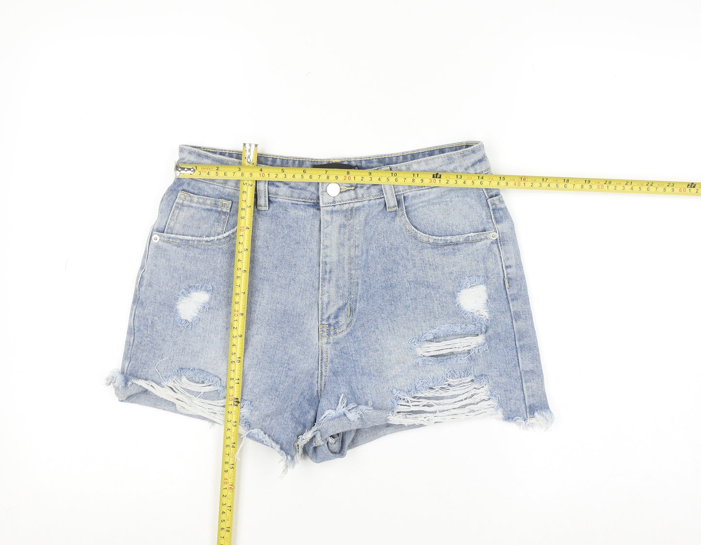 PrettyLittleThing Women Blue Distressed Denim Cut-Off Shorts Size 10