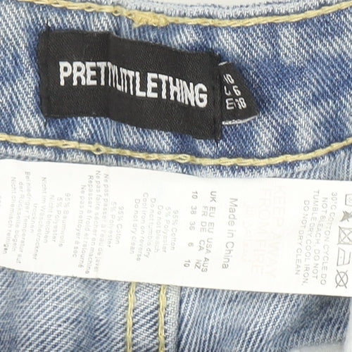 PrettyLittleThing Women Blue Distressed Denim Cut-Off Shorts Size 10