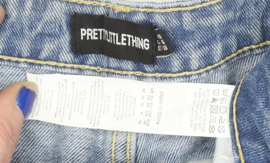 PrettyLittleThing Women Blue Distressed Denim Cut-Off Shorts Size 10
