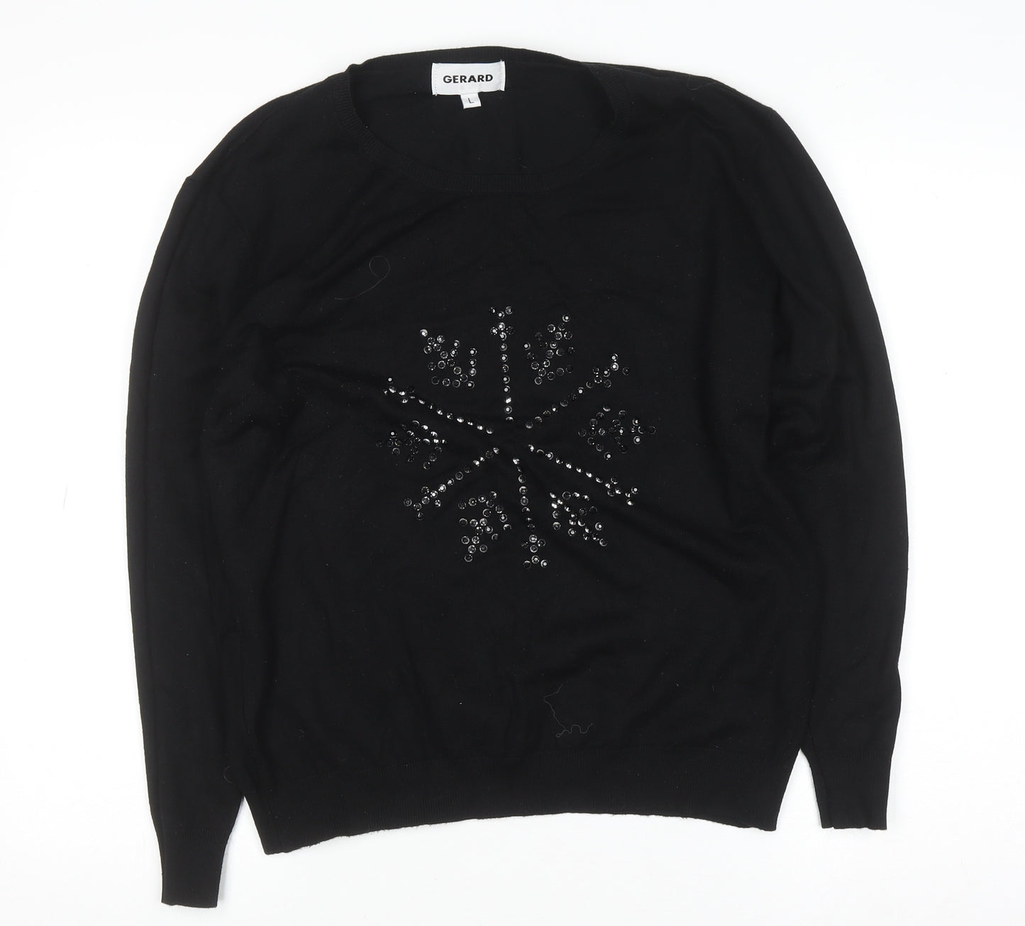 Gerard Women's Black L Knit Beaded Crew Neck Winter Jumper