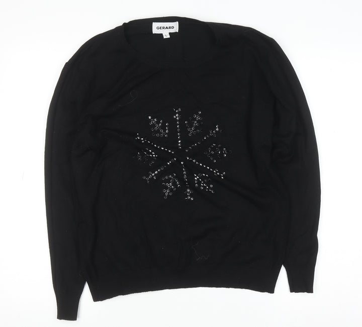 Gerard Women's Black L Knit Beaded Crew Neck Winter Jumper