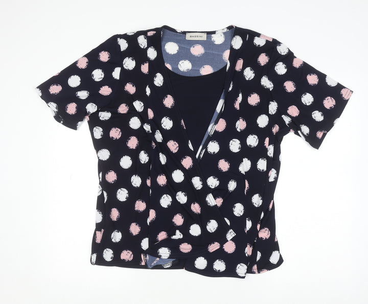 Bassini Women's Multicoloured Polka Dot Wrap Blouse XL