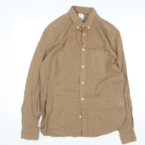 H&M Men’s Brown Regular Fit Cotton Button-Up Shirt Size S