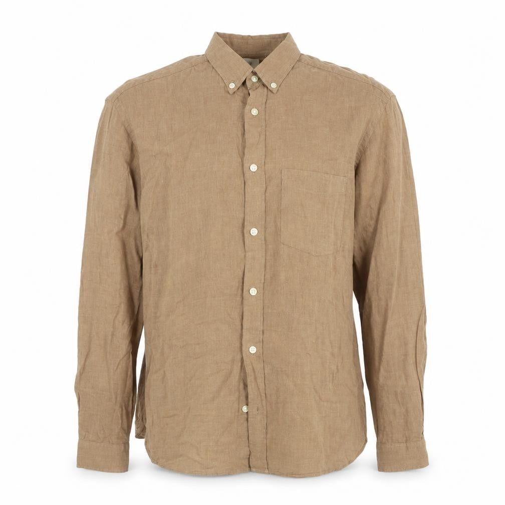 Front view of H&M Men’s Brown Regular Fit Cotton Button-Up Shirt, size S