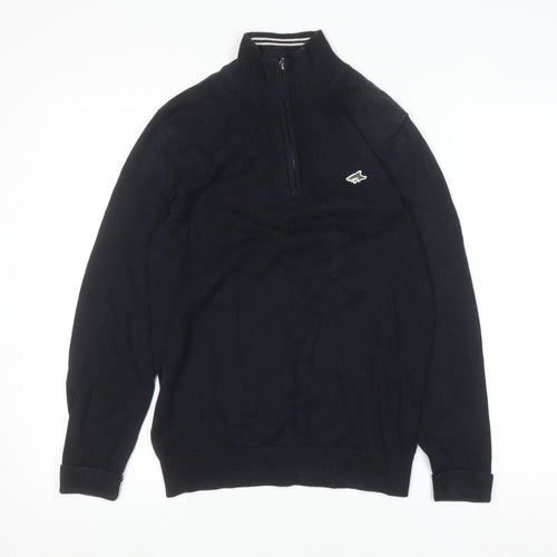Le Shark Men Black Small Cotton 1/4 Zip High Neck Jumper